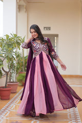 Sequin Thread Embroidered Fox Georgette Gown – Micro Cotton Lining – Dupatta Set