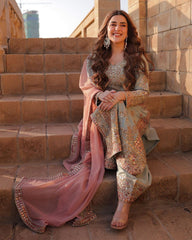 Faux Georgette Embroidered Sharara Set – Round Neck – Sequin Work