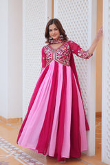 Sequin Thread Embroidered Fox Georgette Gown – Micro Cotton Lining – Dupatta Set