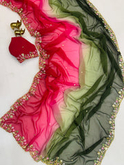 Double Colour Shaded Georgette Chiffon Saree – Multi Sequin Embroidered