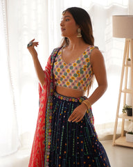 Faux Georgette Semi-Stitch Lehenga Set – Thread and Sequin Work – Heavy Lace