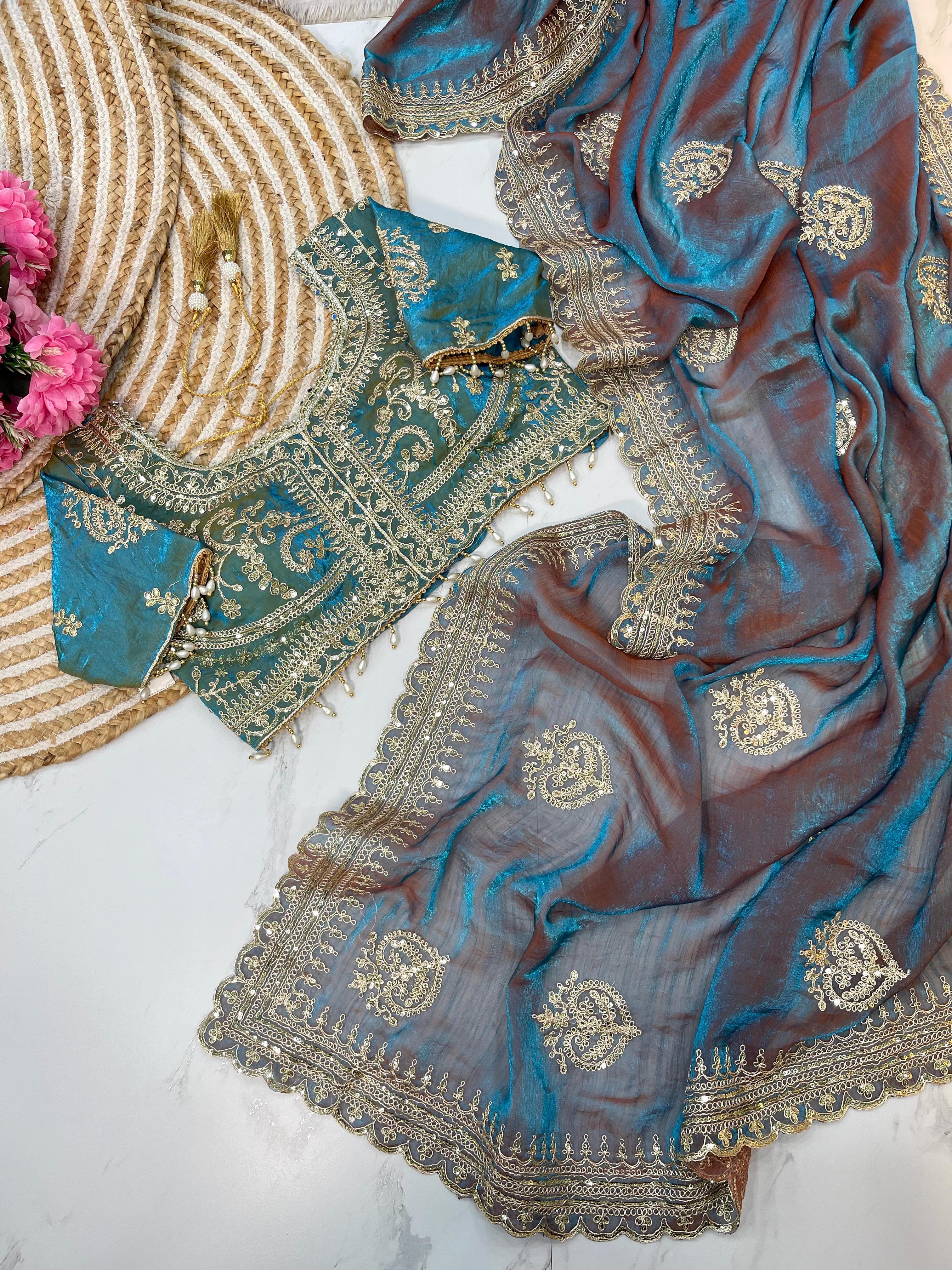 Fendy Chiffon Saree – Heavy Border – Sequin and Cording Embroidery