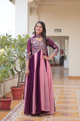 Sequin Thread Embroidered Fox Georgette Gown – Micro Cotton Lining – Dupatta Set