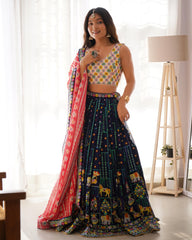 Faux Georgette Semi-Stitch Lehenga Set – Thread and Sequin Work – Heavy Lace