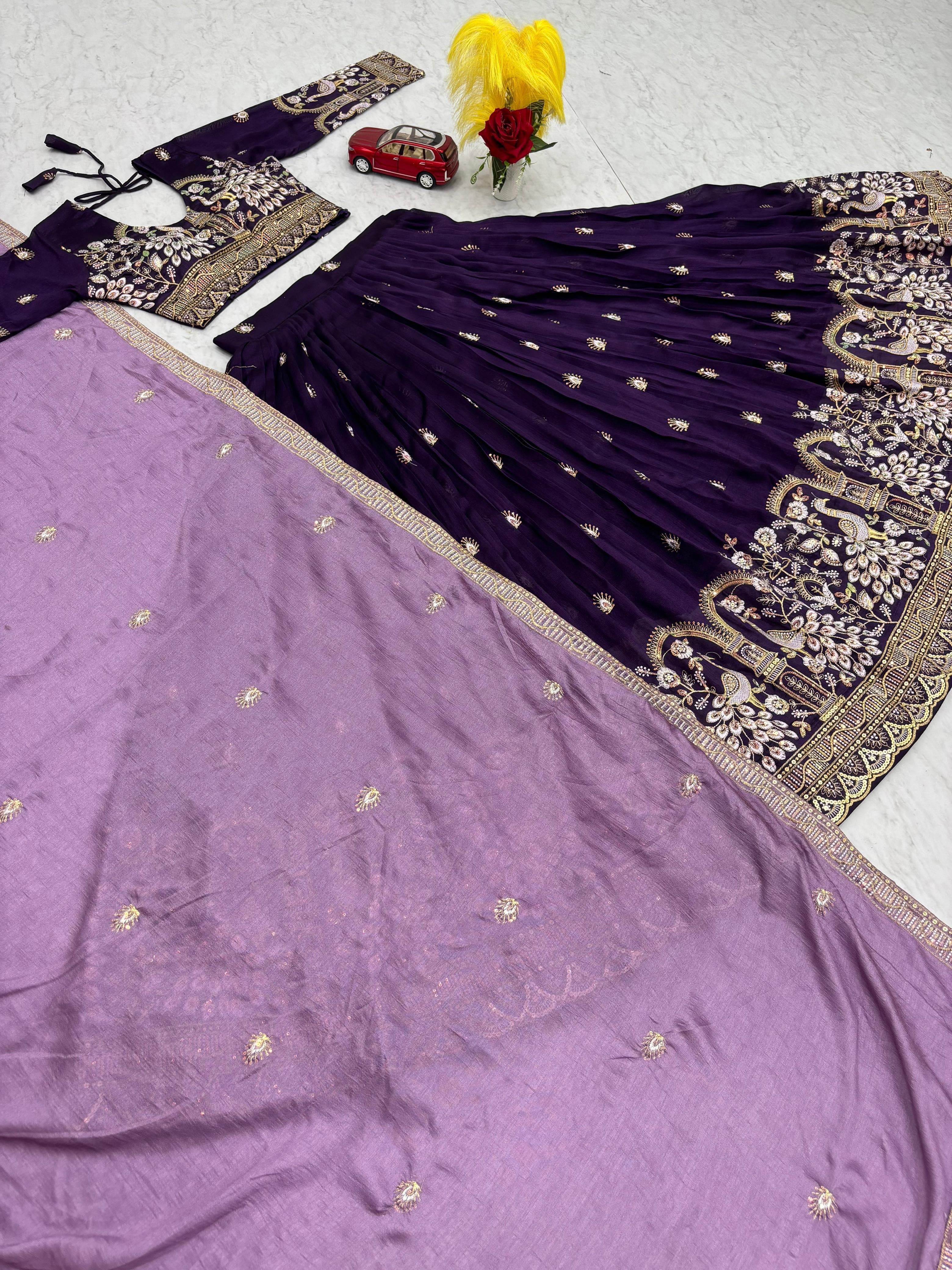 Embroidered Vichitra Silk Lehenga Choli – Sequins Work