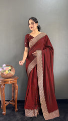 Vichitra Silk Saree – Cut Work Border – Zari and DMC Swarovski Work