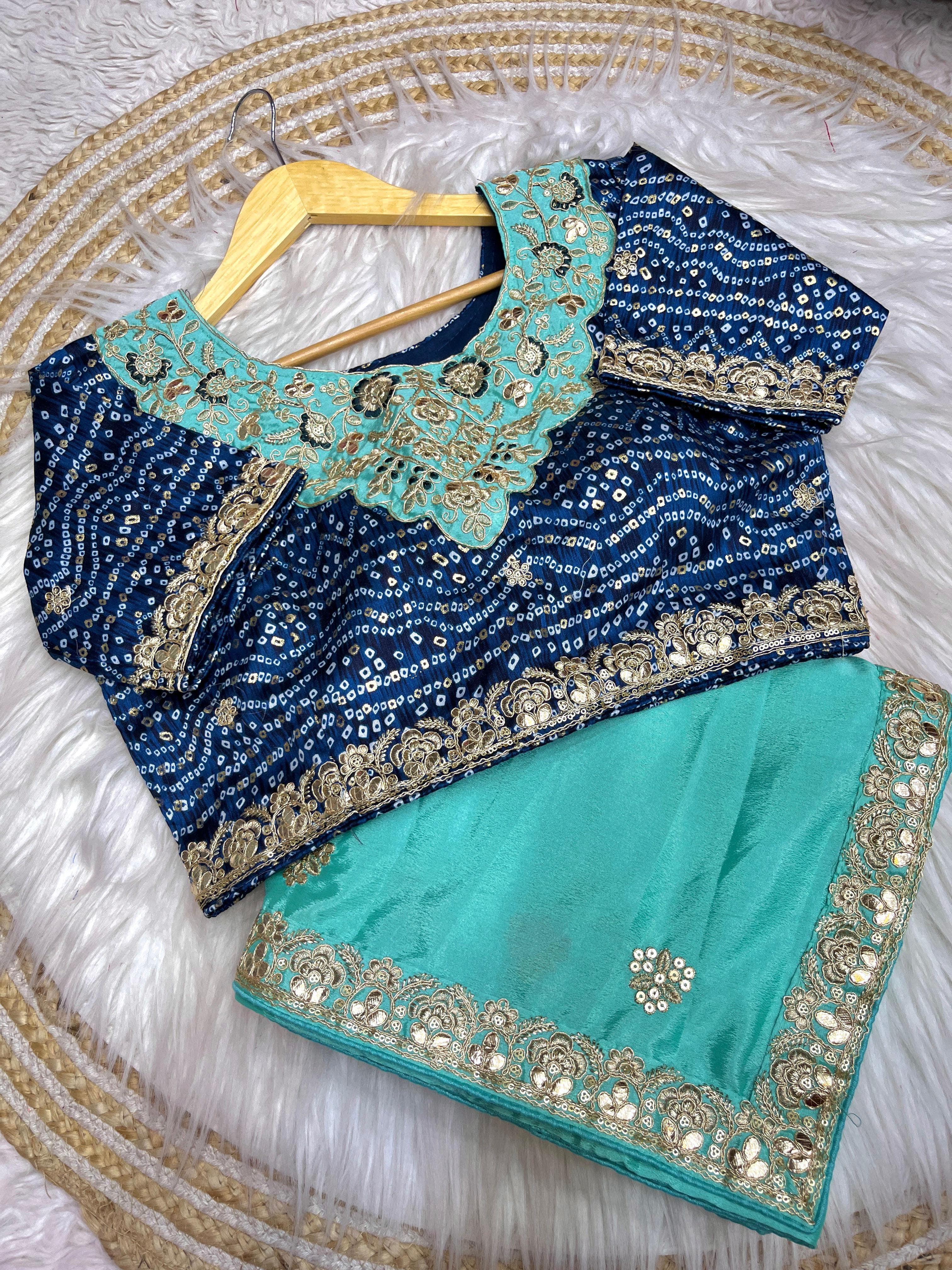 Soft Chinon Saree – Heavy C-Pallu Chainstitched Multi Work & Butta – Cutwork Border