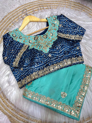 Soft Chinon Saree – Heavy C-Pallu Chainstitched Multi Work & Butta – Cutwork Border