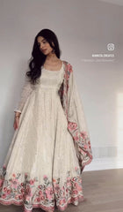 Chinon Silk Embroidered Gown Pant Dupatta Set – Full Sleeve – 5mm Sequin Work