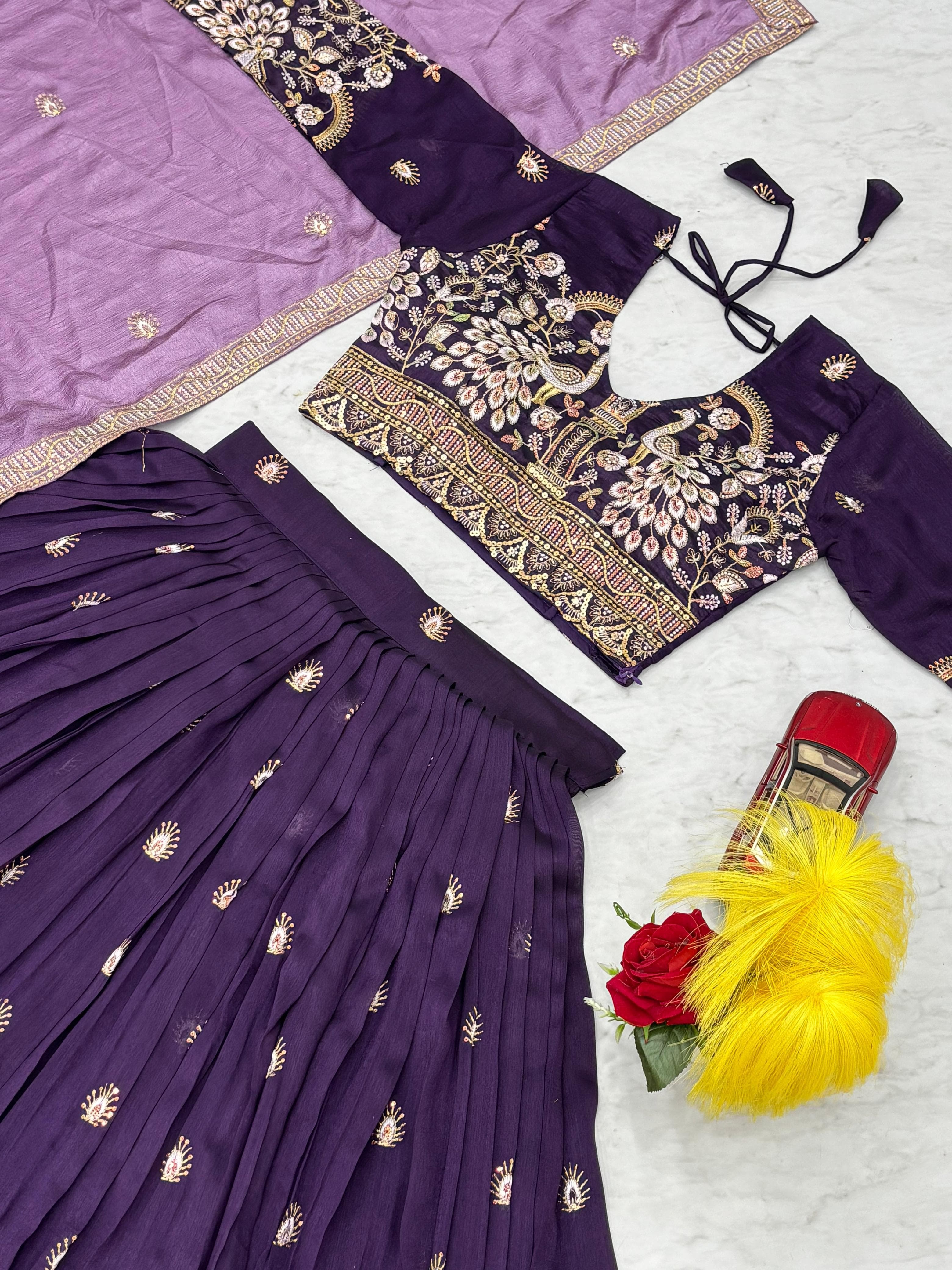 Embroidered Vichitra Silk Lehenga Choli – Sequins Work