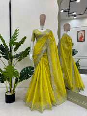 Designer Tibby Silk Saree – Thread & Sequin Embroidery