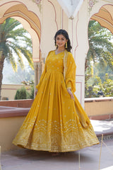 Georgette Flared Gown – V-Neck – Zari & Sequins Embroidered