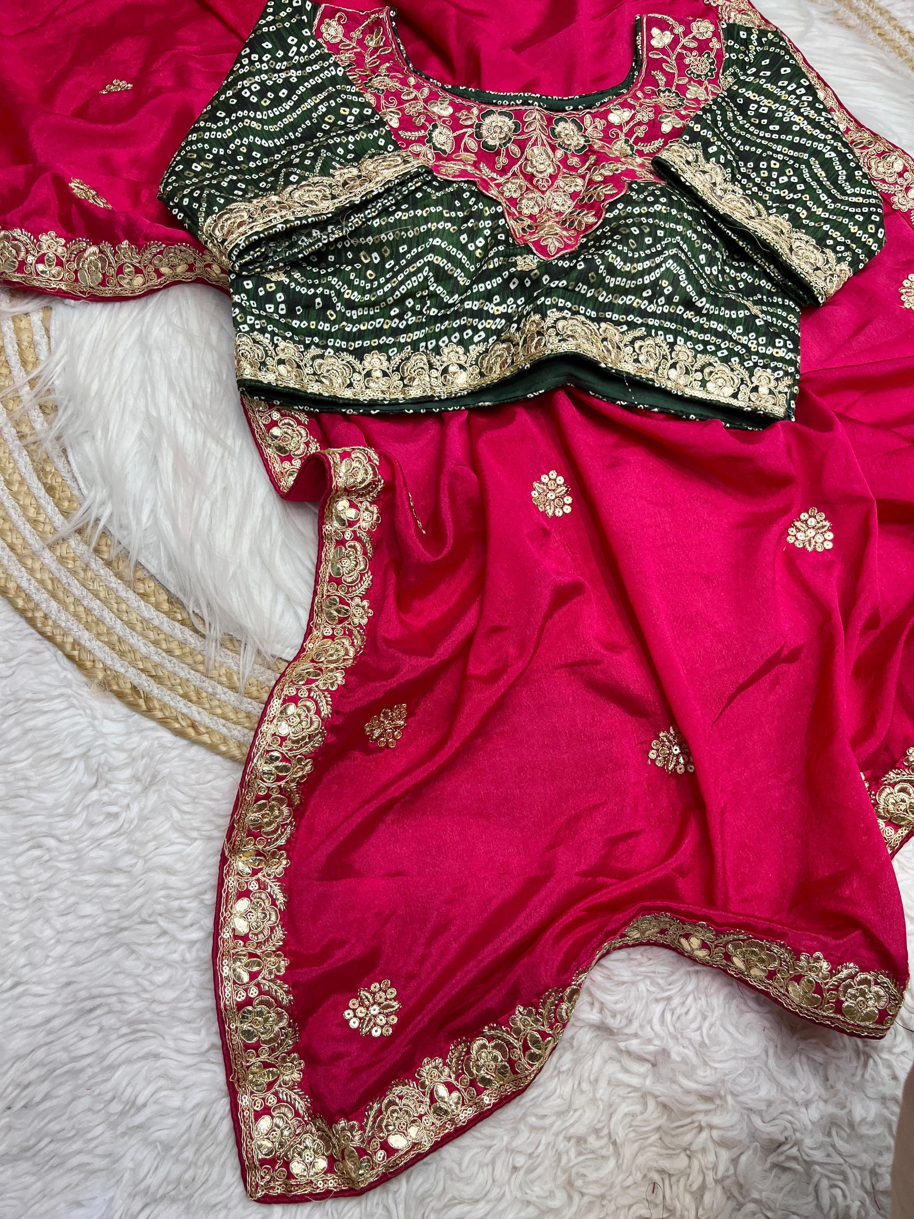 Soft Chinon Saree – Heavy C-Pallu Chainstitched Multi Work & Butta – Cutwork Border