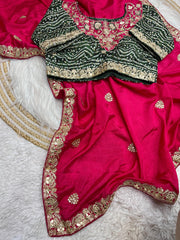 Soft Chinon Saree – Heavy C-Pallu Chainstitched Multi Work & Butta – Cutwork Border