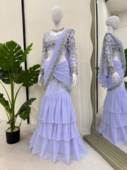 Pastel Purple Ready to Wear Faux Georgette Lehenga Saree – Side Zip – Thread and Sequin Work