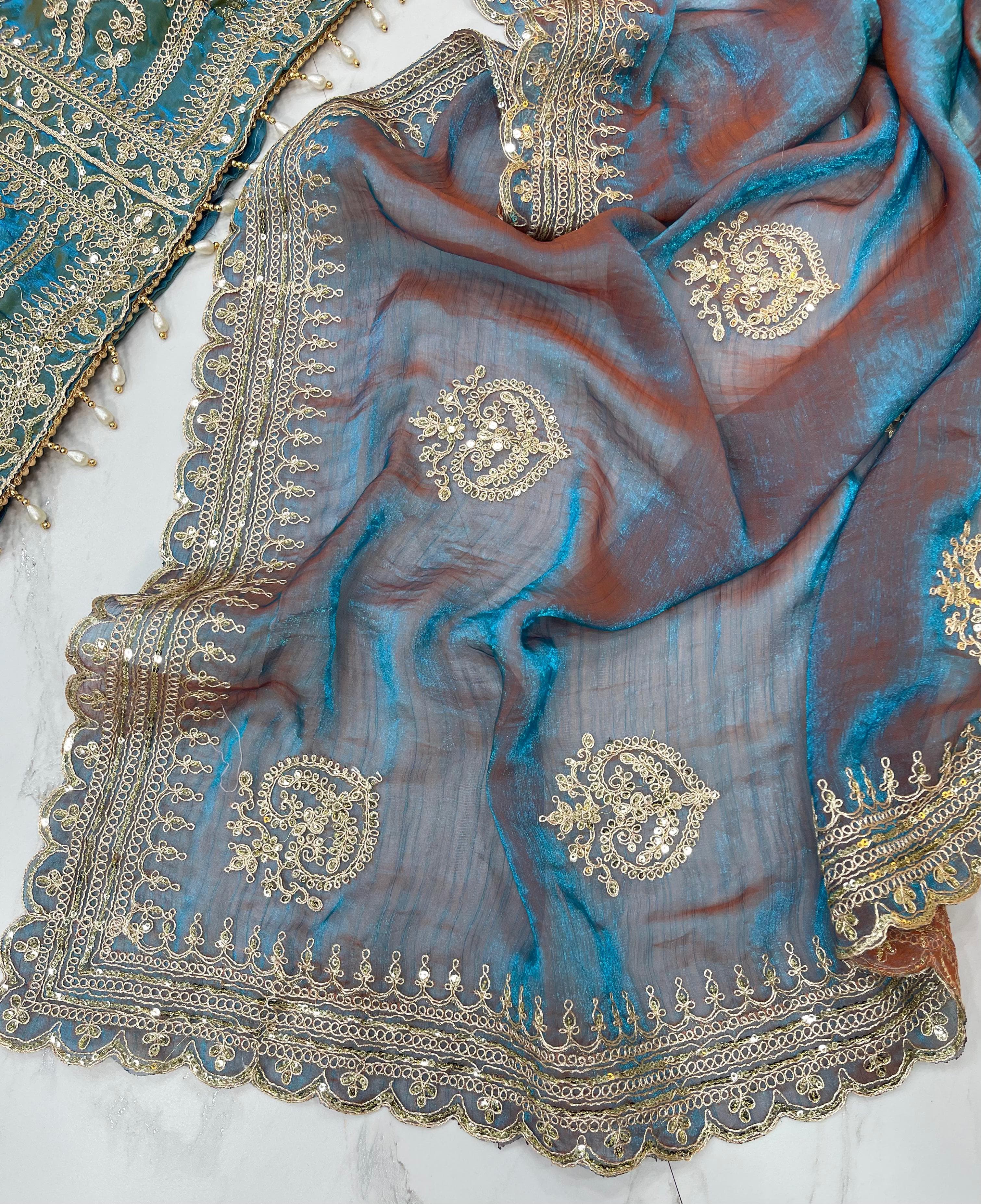 Fendy Chiffon Saree – Heavy Border – Sequin and Cording Embroidery