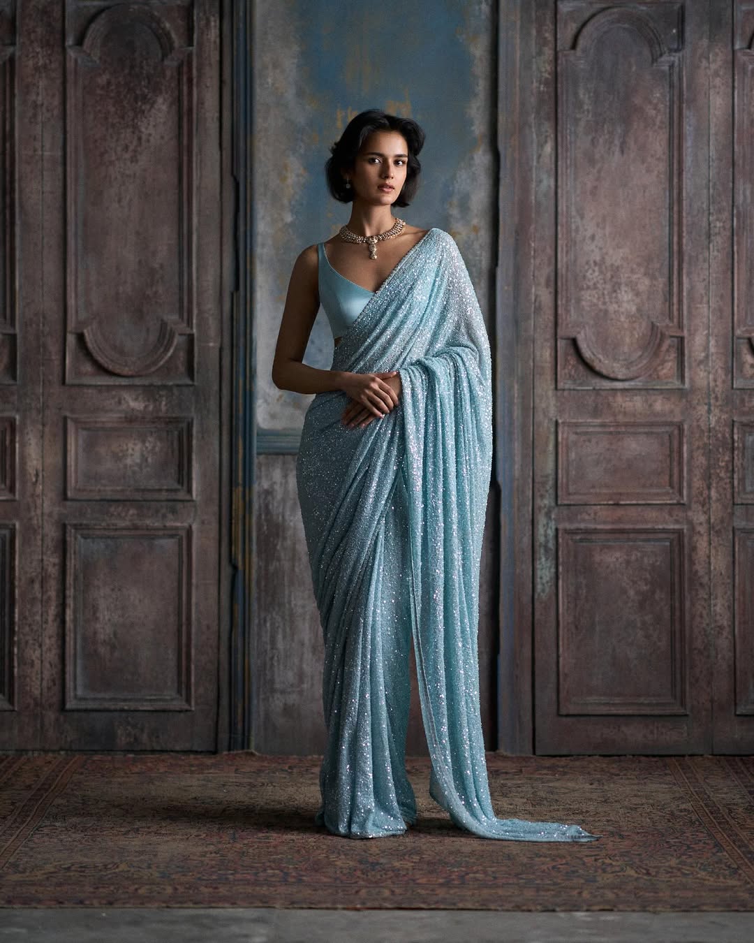 Faux Georgette Saree – Cutwork Lace Border – Sequin Embroidery