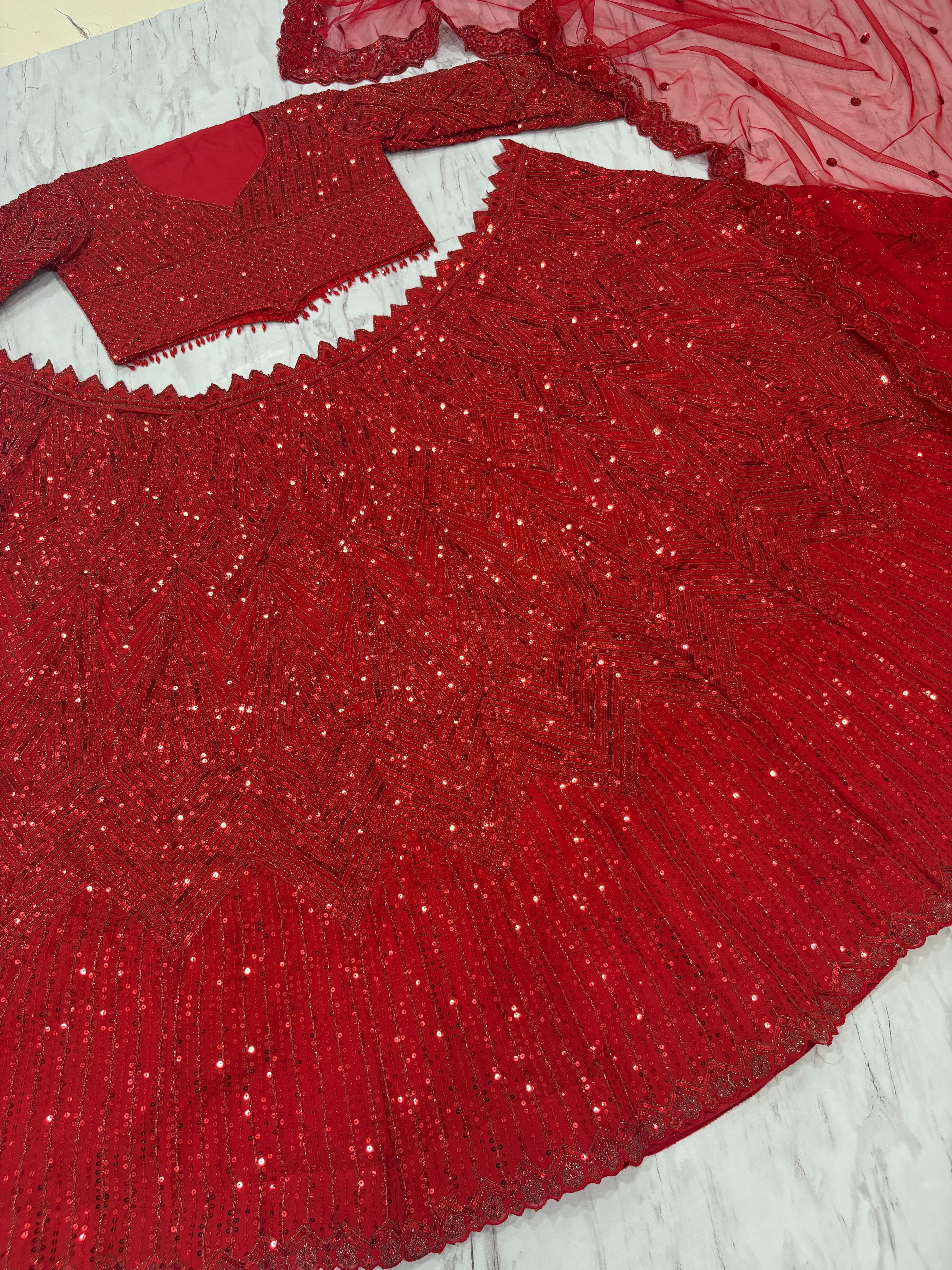 Embroidered Georgette Lehenga Set – Sequins Work – Thread and Dori Embellishment