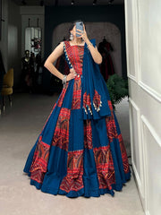 Printed Pure Cotton Lehenga Set – Round Neck – Foil and Cowrie Work