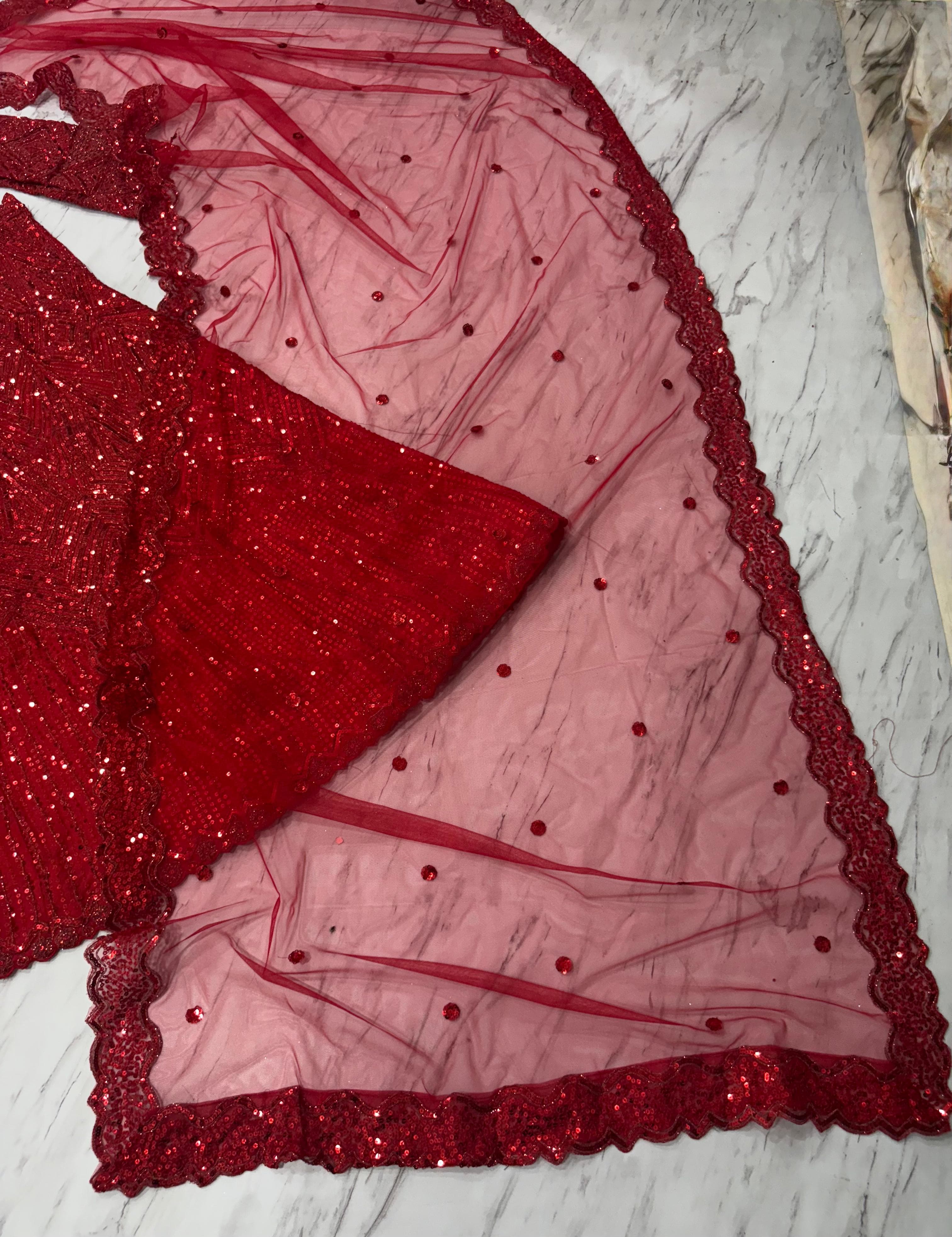 Embroidered Georgette Lehenga Set – Sequins Work – Thread and Dori Embellishment