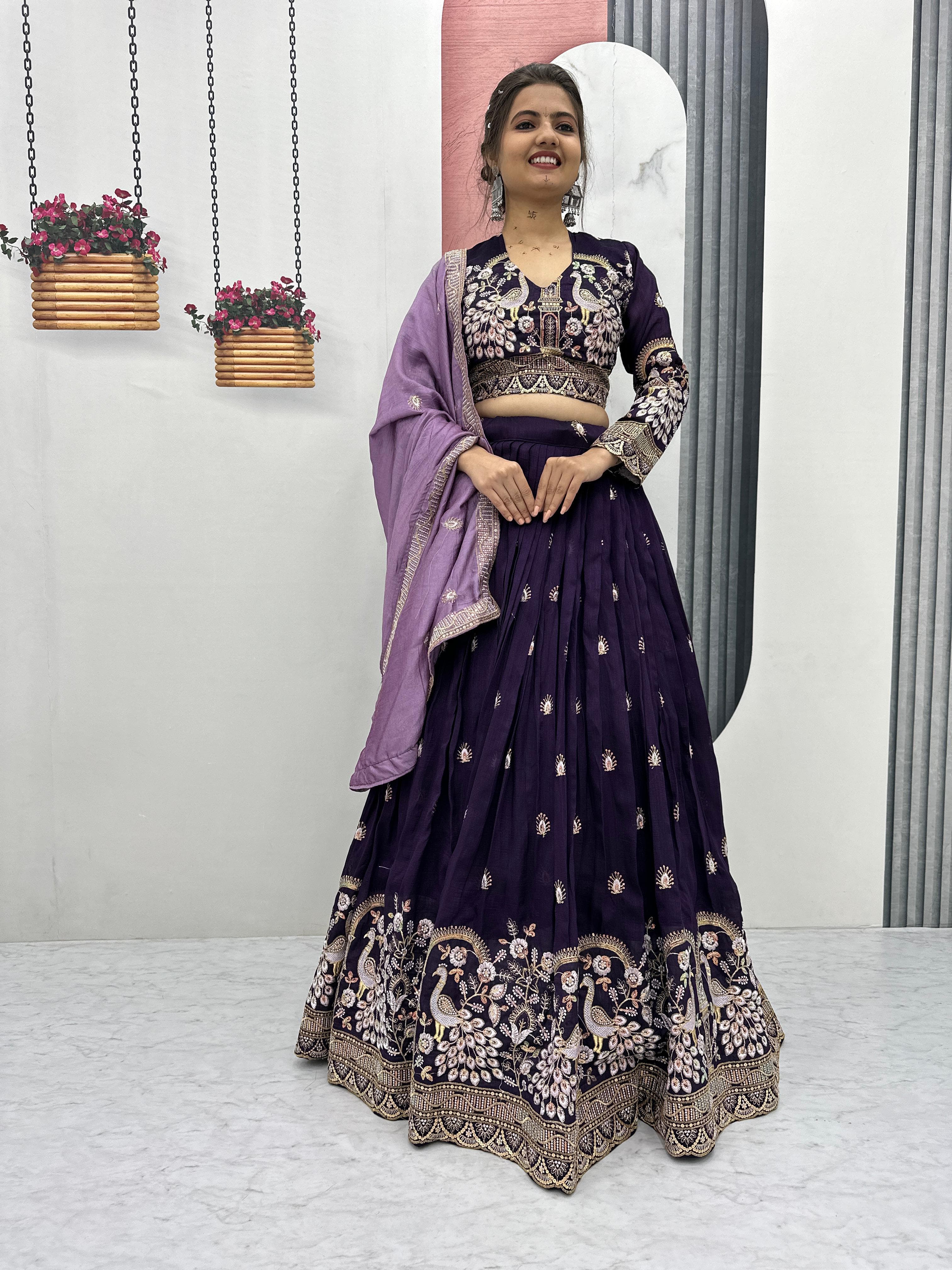 Embroidered Vichitra Silk Lehenga Choli – Sequins Work