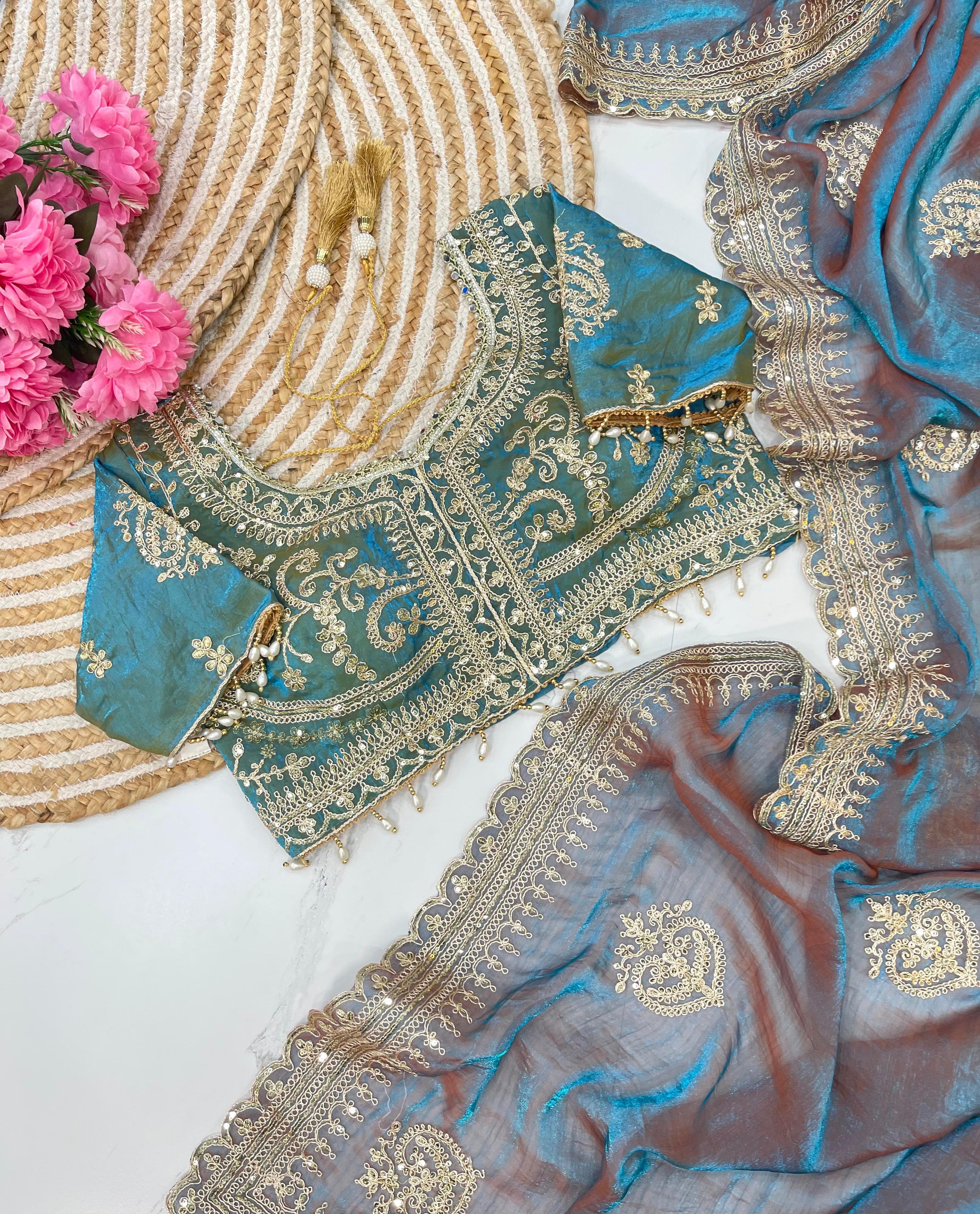 Fendy Chiffon Saree – Heavy Border – Sequin and Cording Embroidery