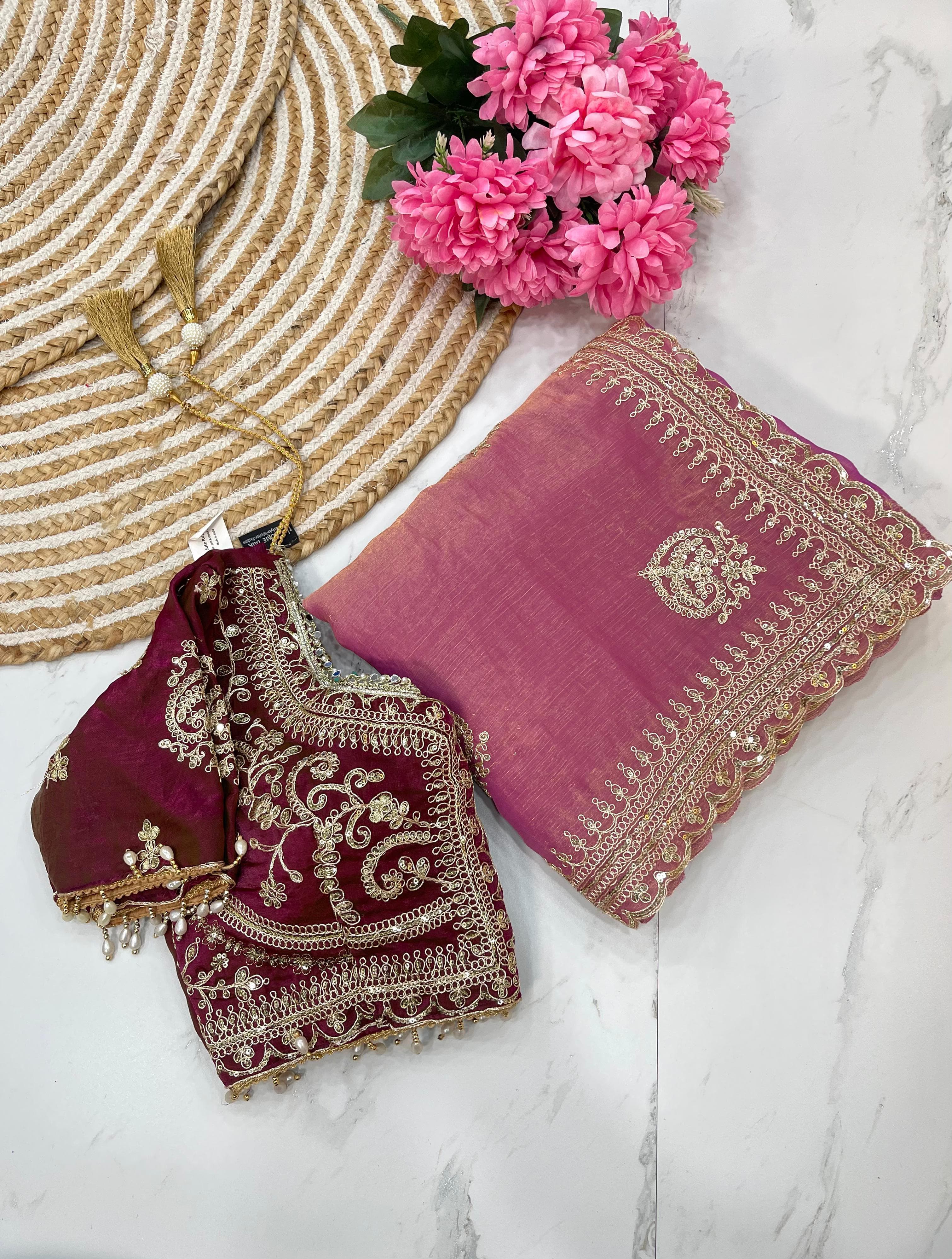 Fendy Chiffon Saree – Heavy Border – Sequin and Cording Embroidery