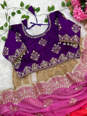 Soft Satin Saree – Embroidered Sequins Border & Buttis – Silk Embroidered Blouse
