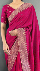 Vichitra Silk Saree – Cut Work Border – Zari and DMC Swarovski Work
