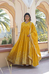 Georgette Flared Gown – V-Neck – Zari & Sequins Embroidered