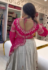 Embroidered Gold Crush Crop Top Lehenga Set – Sequence Work