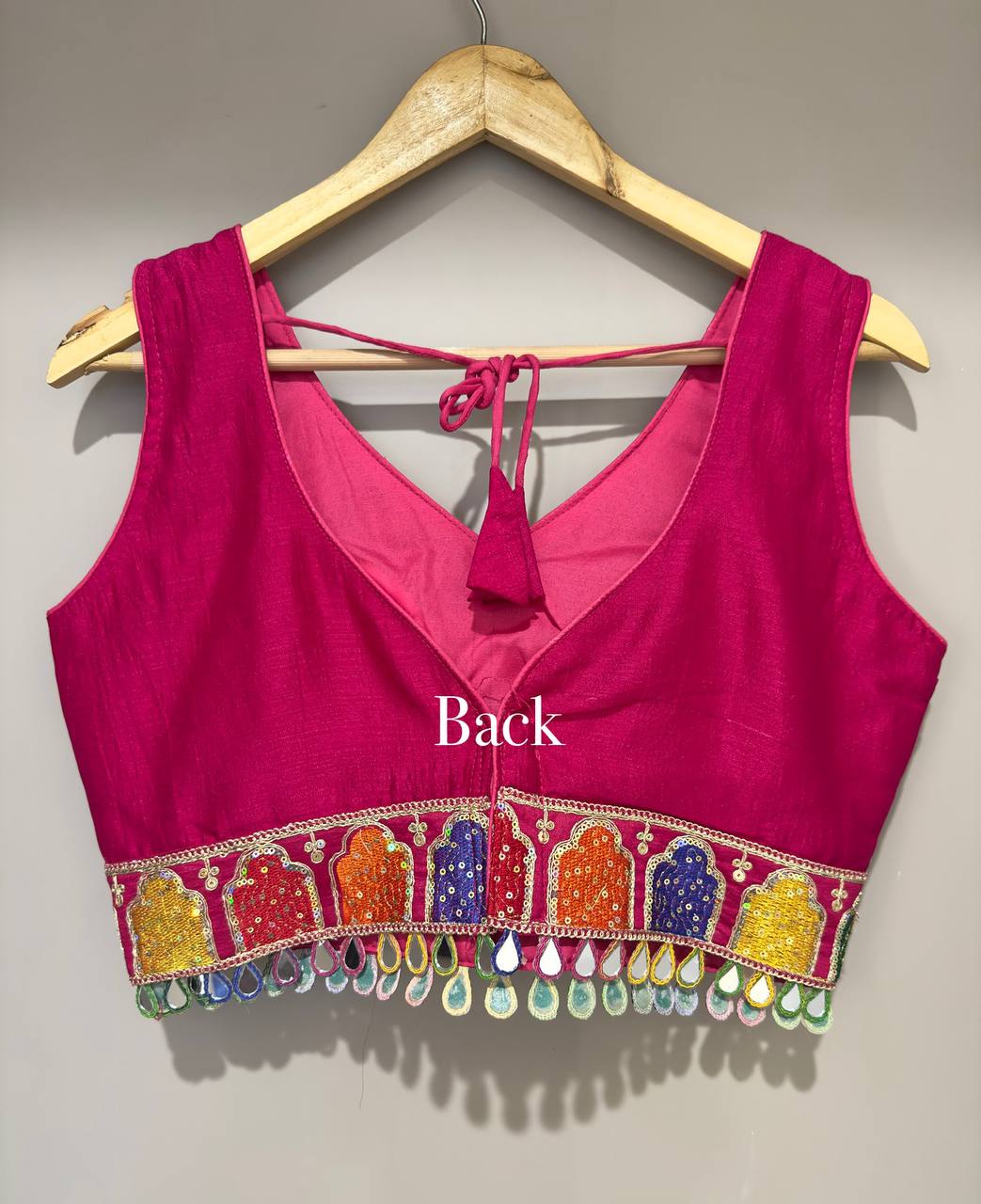 Silk Princess Cut Blouse – V-Neck – Embroidery and Mirror Work