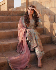 Faux Georgette Embroidered Sharara Set – Round Neck – Sequin Work
