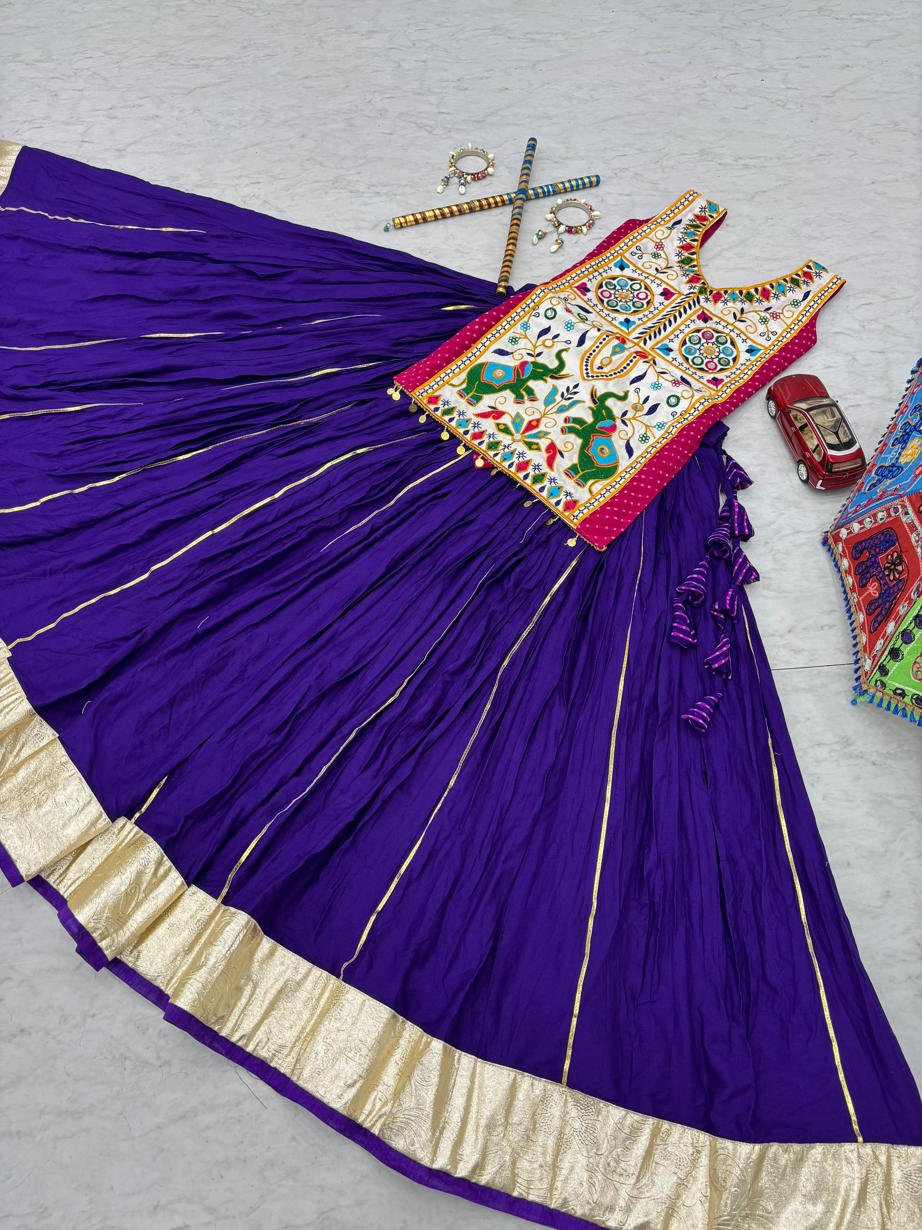 Gamathi & Mirror Work Motedo Choli Cotton Lehenga – Lumpi Lace Border