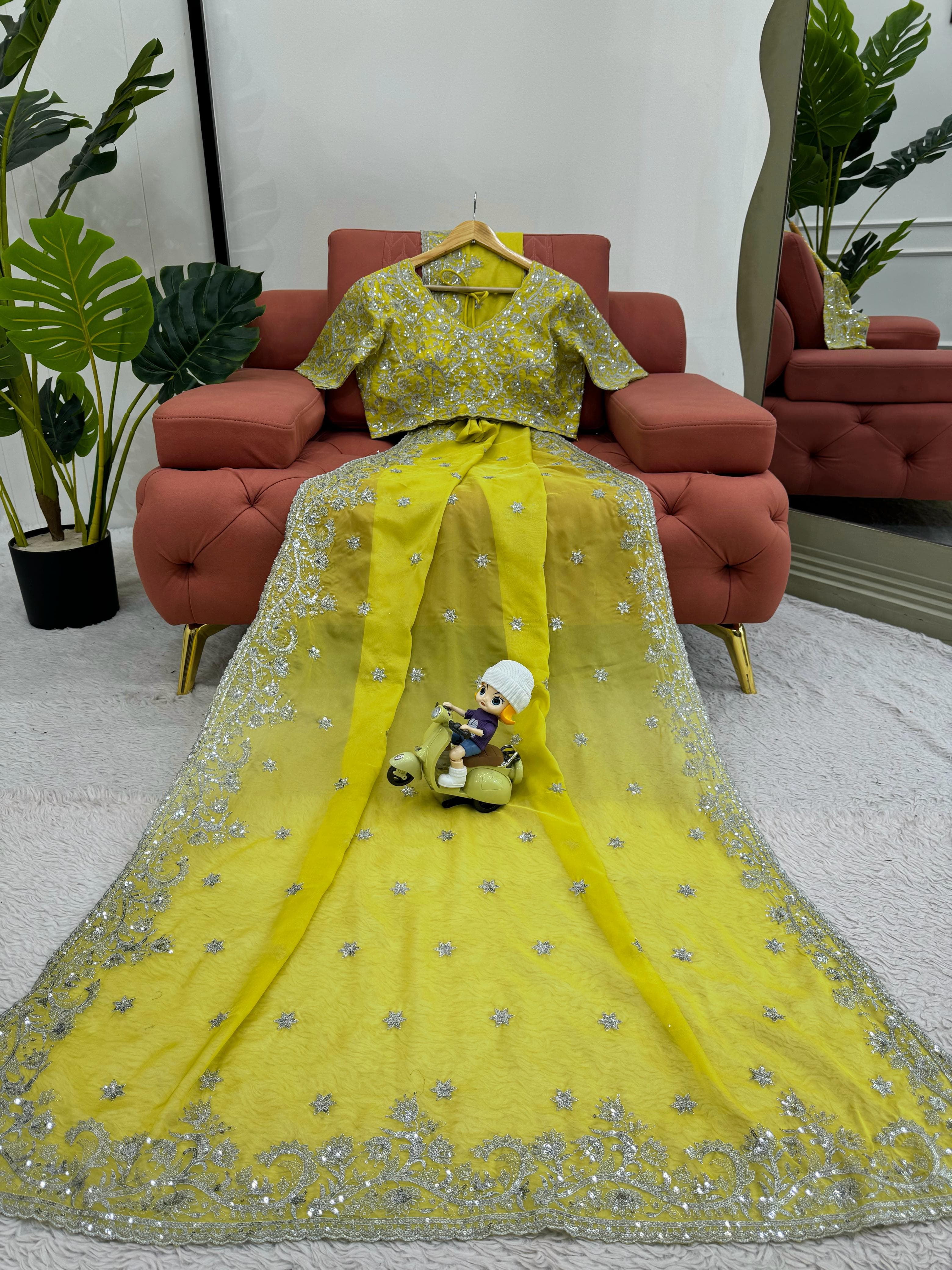 Designer Tibby Silk Saree – Thread & Sequin Embroidery