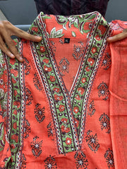 Printed Cotton A-Line Kurti Set – V-Neck – Sequin Handwork