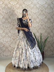 Kalamkari Printed Muslin Silk Lehenga Choli – Jacquard Lace Border – Digital Print Work