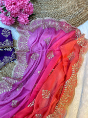 Soft Satin Saree – Embroidered Sequins Border & Buttis – Silk Embroidered Blouse