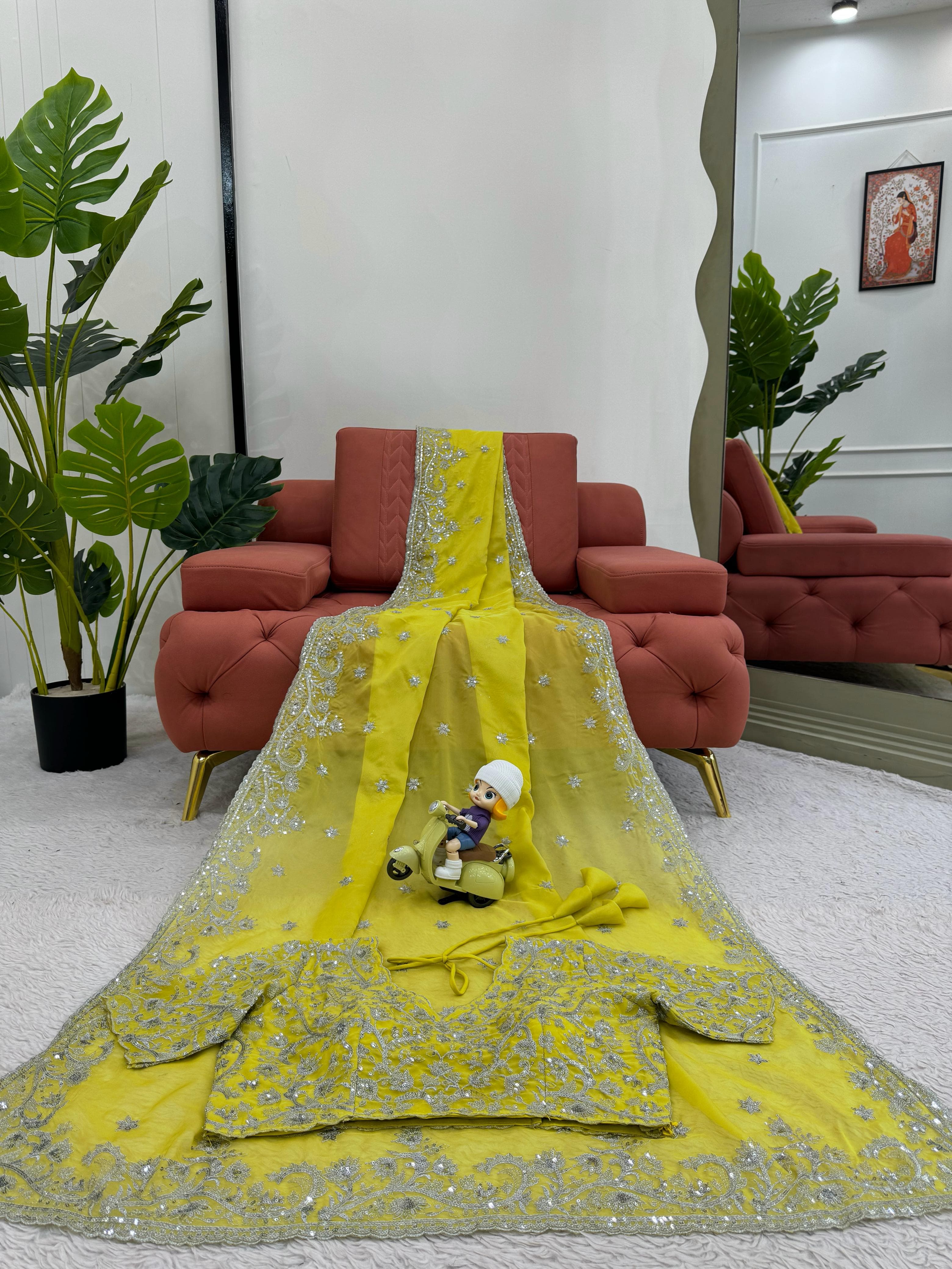 Designer Tibby Silk Saree – Thread & Sequin Embroidery