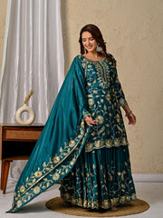 Chinnon Silk Embroidered Lehenga Set – Round Neck – Sequin Work