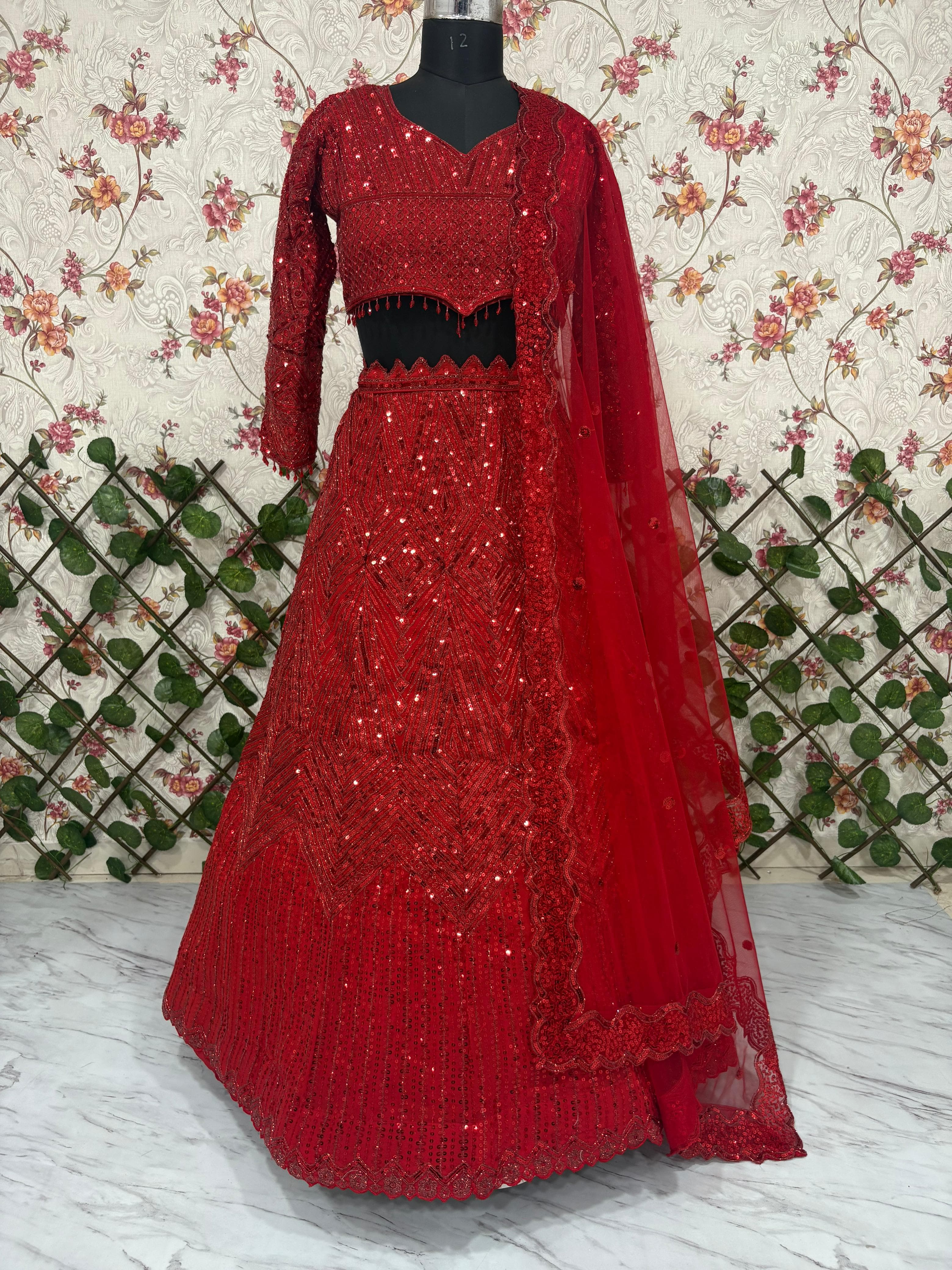 Embroidered Georgette Lehenga Set – Sequins Work – Thread and Dori Embellishment