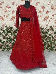Embroidered Georgette Lehenga Set – Sequins Work – Thread and Dori Embellishment