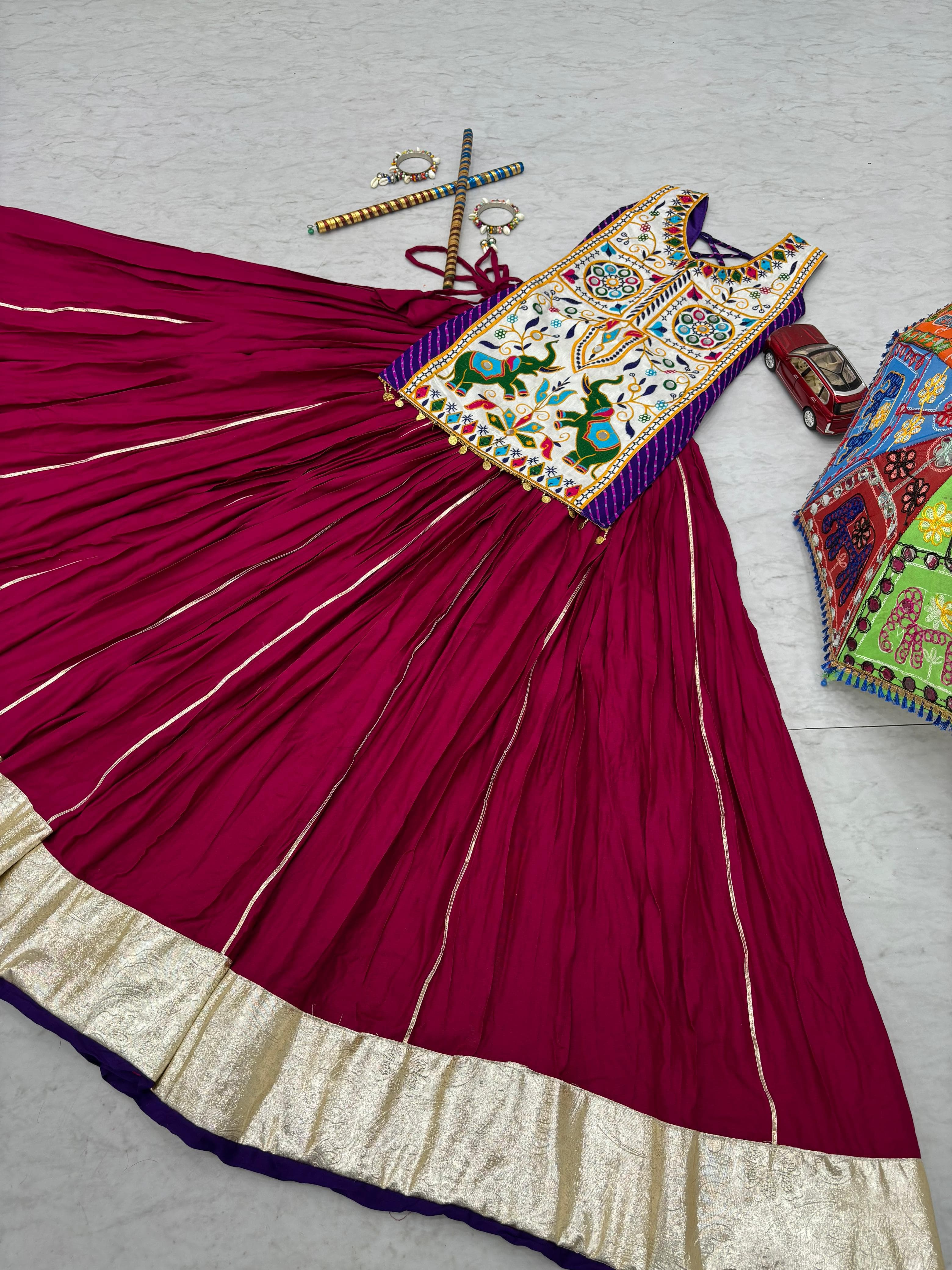 Gamathi & Mirror Work Motedo Choli Cotton Lehenga – Lumpi Lace Border