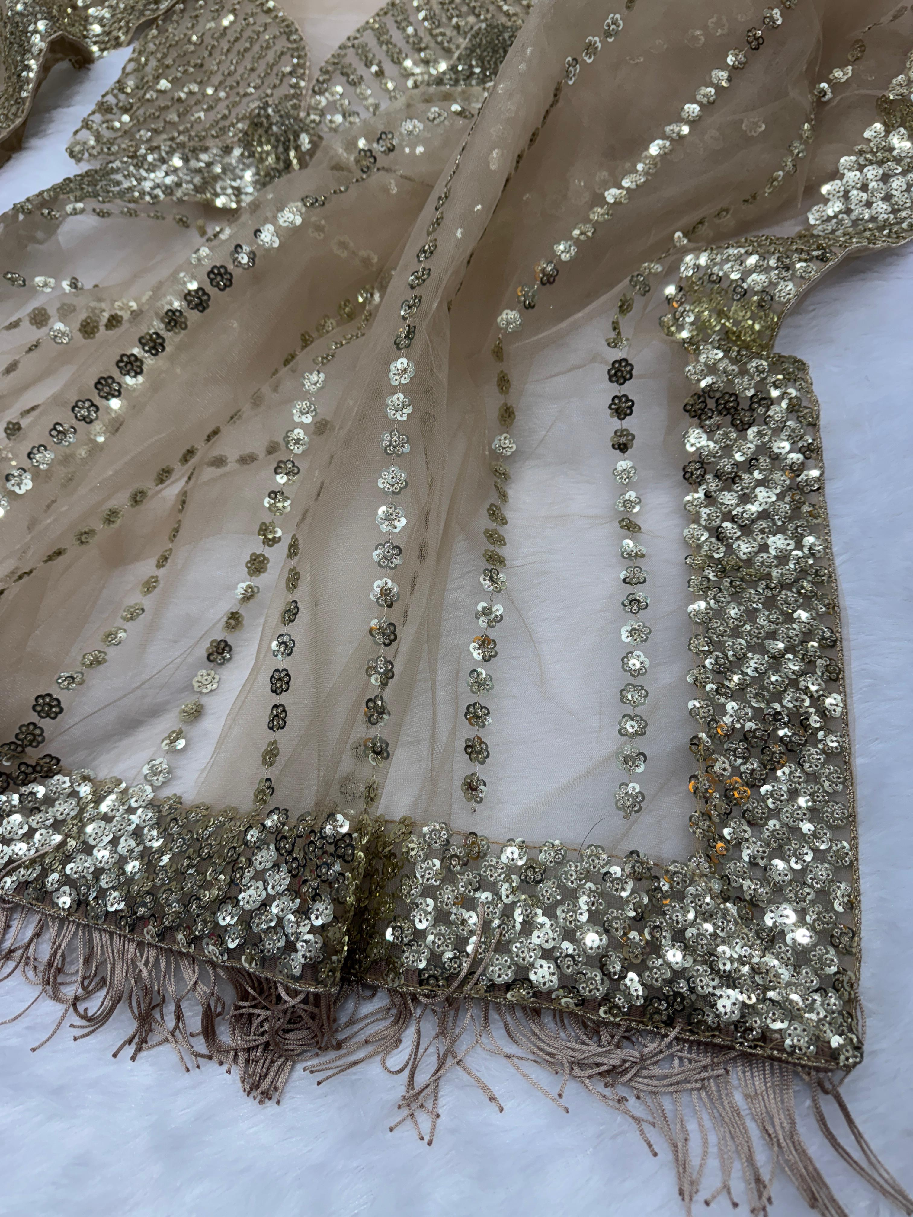 Gold Heavy Net Saree – Fancy Sequins Embroidery