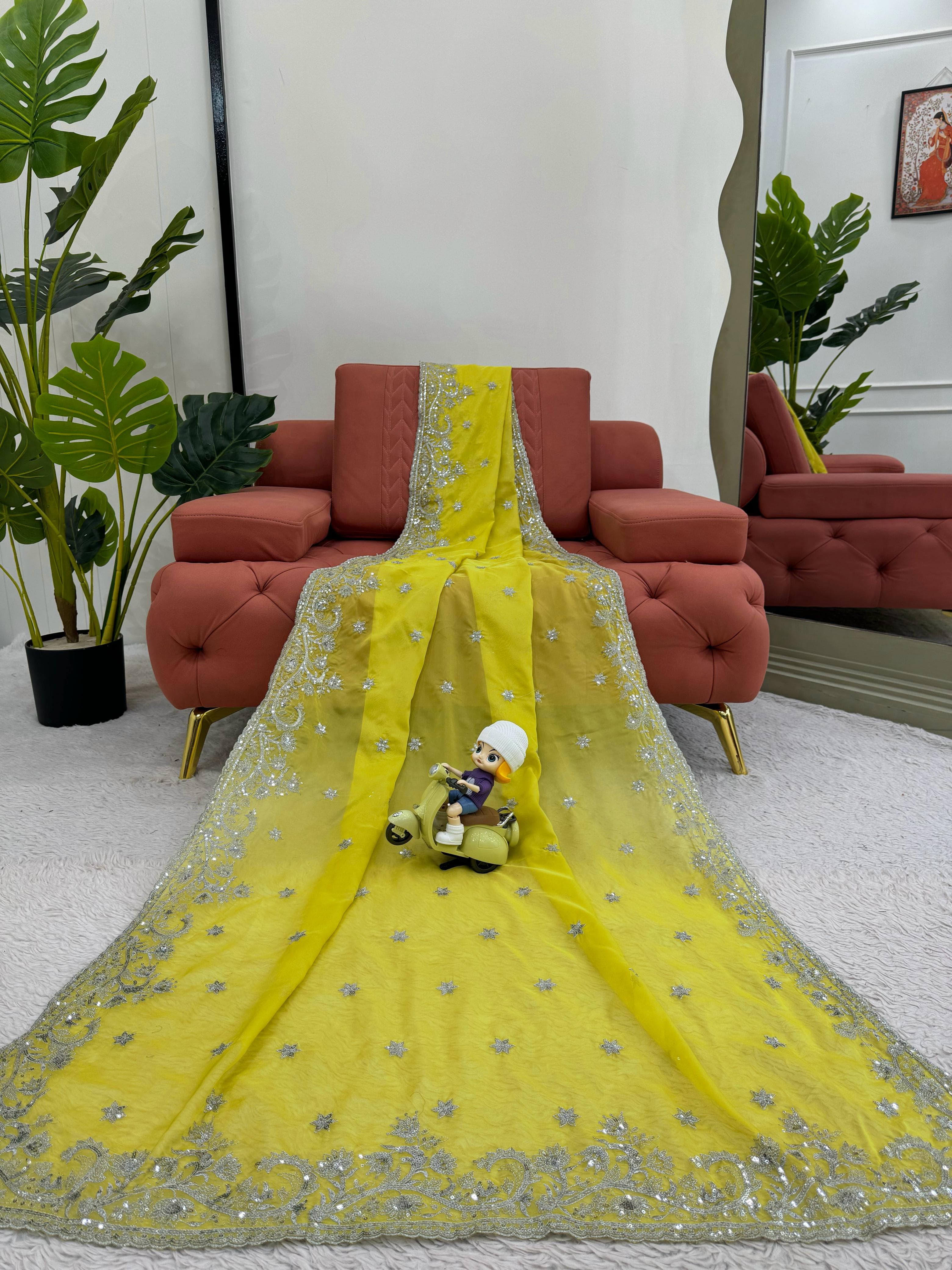 Designer Tibby Silk Saree – Thread & Sequin Embroidery