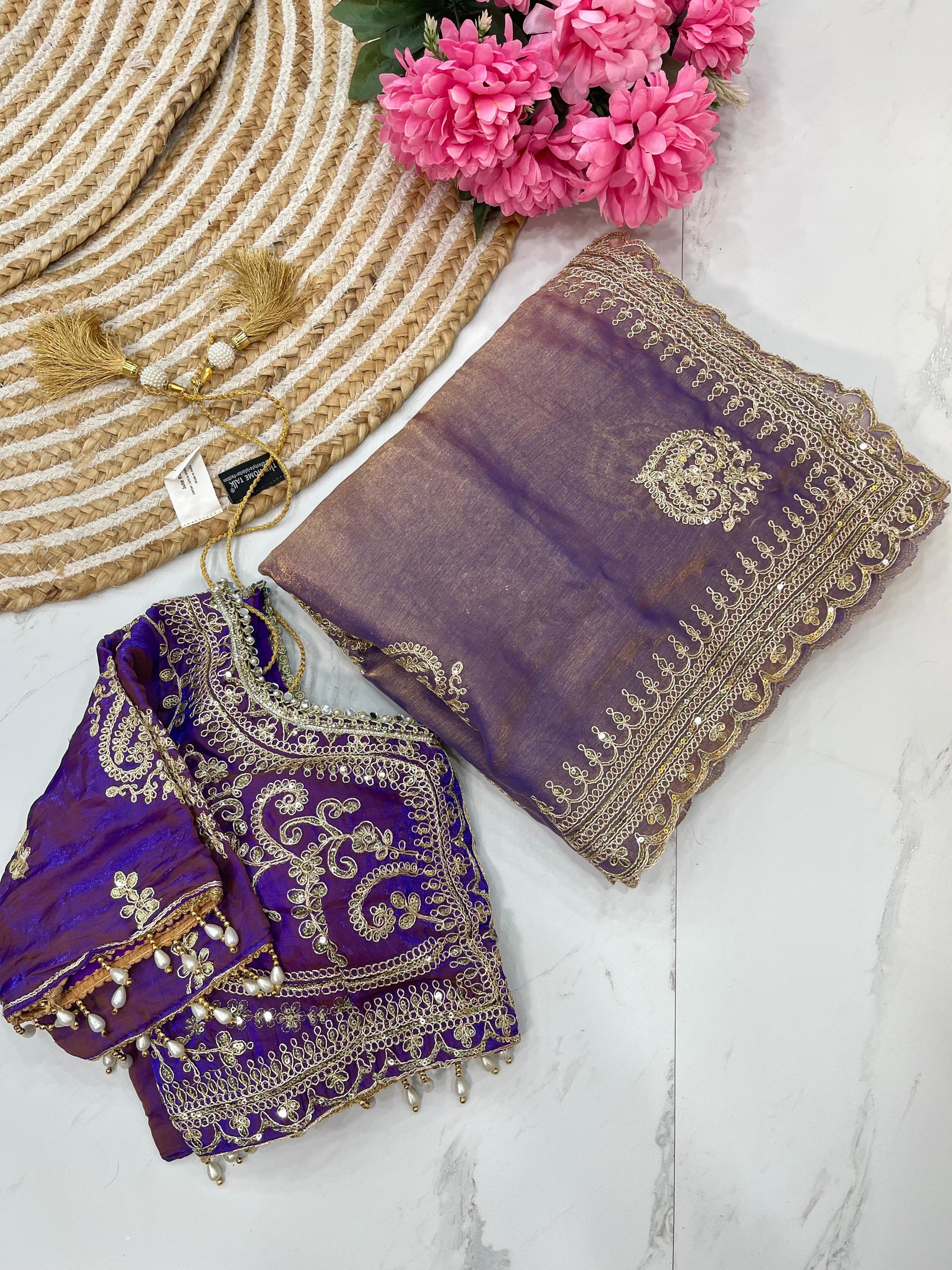 Fendy Chiffon Saree – Heavy Border – Sequin and Cording Embroidery