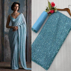 Faux Georgette Saree – Cutwork Lace Border – Sequin Embroidery
