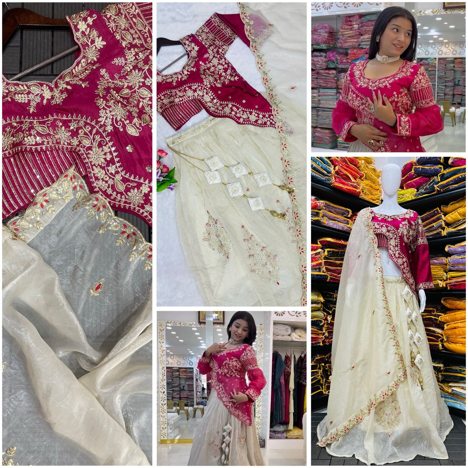 Embroidered Gold Crush Crop Top Lehenga Set – Sequence Work