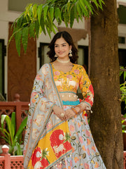 Crepe Silk Foil Print Lehenga Set – Drawstring Waist – Codi Lace Border