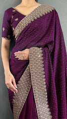 Vichitra Silk Saree – Cut Work Border – Zari and DMC Swarovski Work